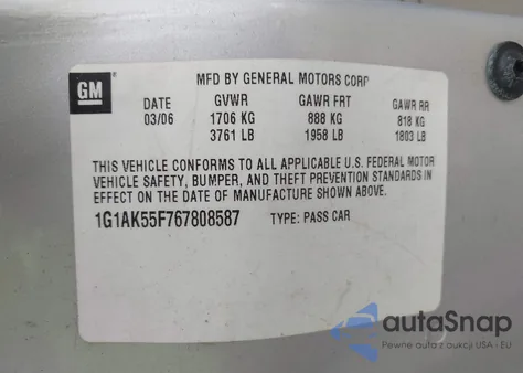 2006 Chevrolet Cobalt Ls из США, поврежденный, VIN 1G1AK55F767808587